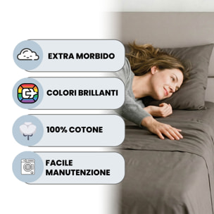 COMPLETO LETTO MAX COLOR, 100% Cotone, Made in Italy - MARRONE