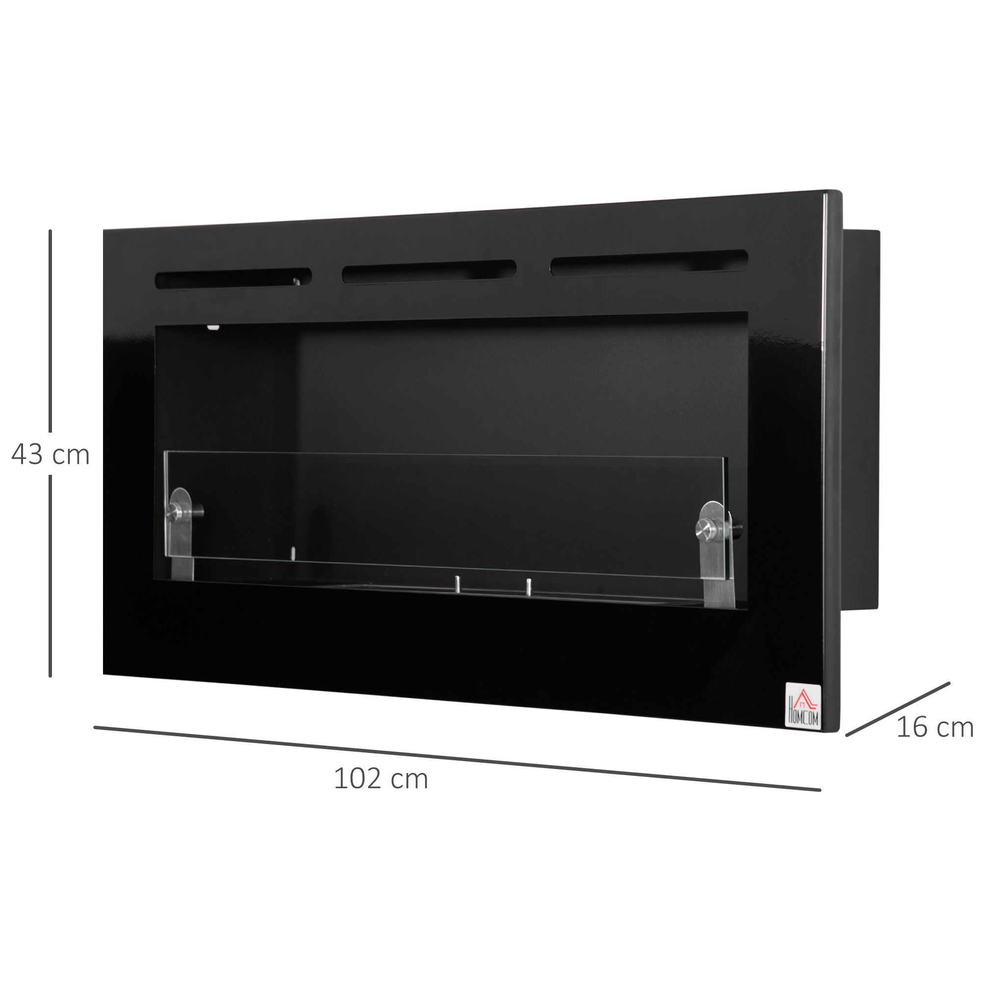 Cheminée bioéthanol murale design contemporain - réservoir 2,8 L couverture 30 m² - pare-feu verre trempé, kit fixation inclus - dim. 102L x 16l x 43H cm