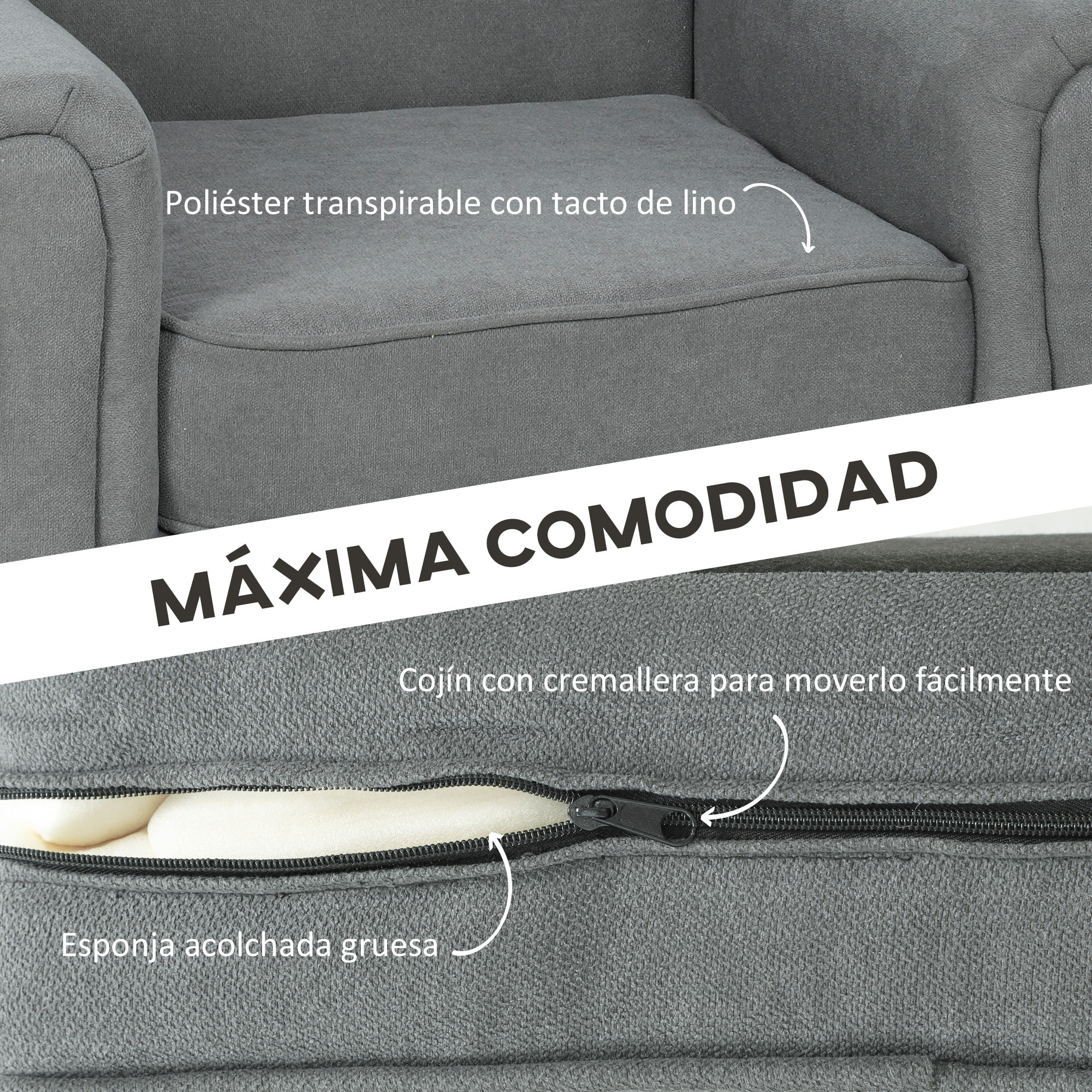 Butaca de Salón Tapizada en Tela, Sillón Relax con Reposabrazos, Asiento Extraíble y Lavable, Patas de Madera, para Dormitorio, Balcón, Estilo Moderno, Carga 150 kg, 79x72,5x88 cm, Gris Oscuro