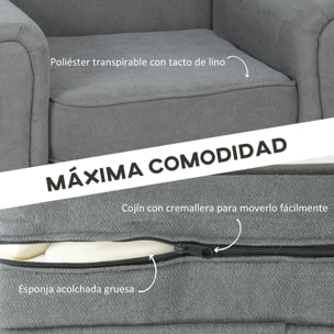 Butaca de Salón Tapizada en Tela, Sillón Relax con Reposabrazos, Asiento Extraíble y Lavable, Patas de Madera, para Dormitorio, Balcón, Estilo Moderno, Carga 150 kg, 79x72,5x88 cm, Gris Oscuro