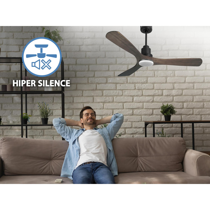 Ventilateur de plafond Réversible  Thermostat Dimmable Wifi Moteur à courant continu Toits en pente Télécommande Lumière à trois tons Hypersilence Mémoire