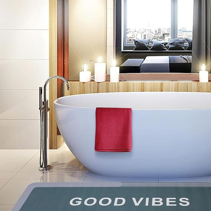 Tappeto Bagno, Tappeto Doccia Antiscivolo, Assorbente, Lavabile, 50x140 cm, Tappetino Magico per Bagno e Cucina. Modello: Good Vibes