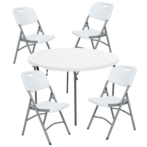 Mesa redonda (diámetro 120cm x74 cm), y set de 4 sillas plegables 51x45x85,5cm, ideal para exteriores