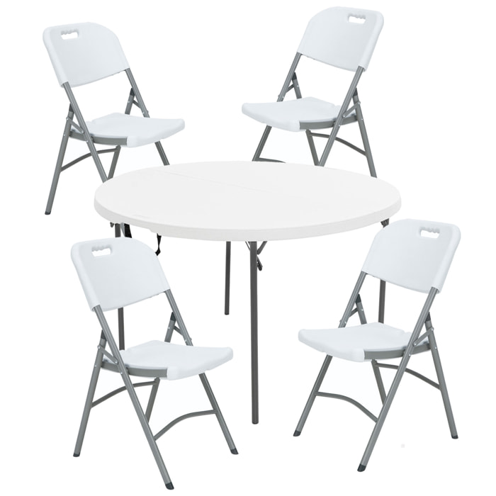 Mesa redonda (diámetro 120cm x74 cm), y set de 4 sillas plegables 51x45x85,5cm, ideal para exteriores