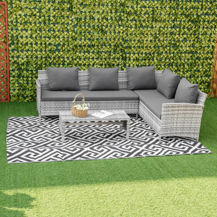 Alfombra de Exterior 182x274 cm Alfombra Reversible con Patrón Geométrico Impermeable para Terraza Balcón Patio Camping Playa Blanco y Negro
