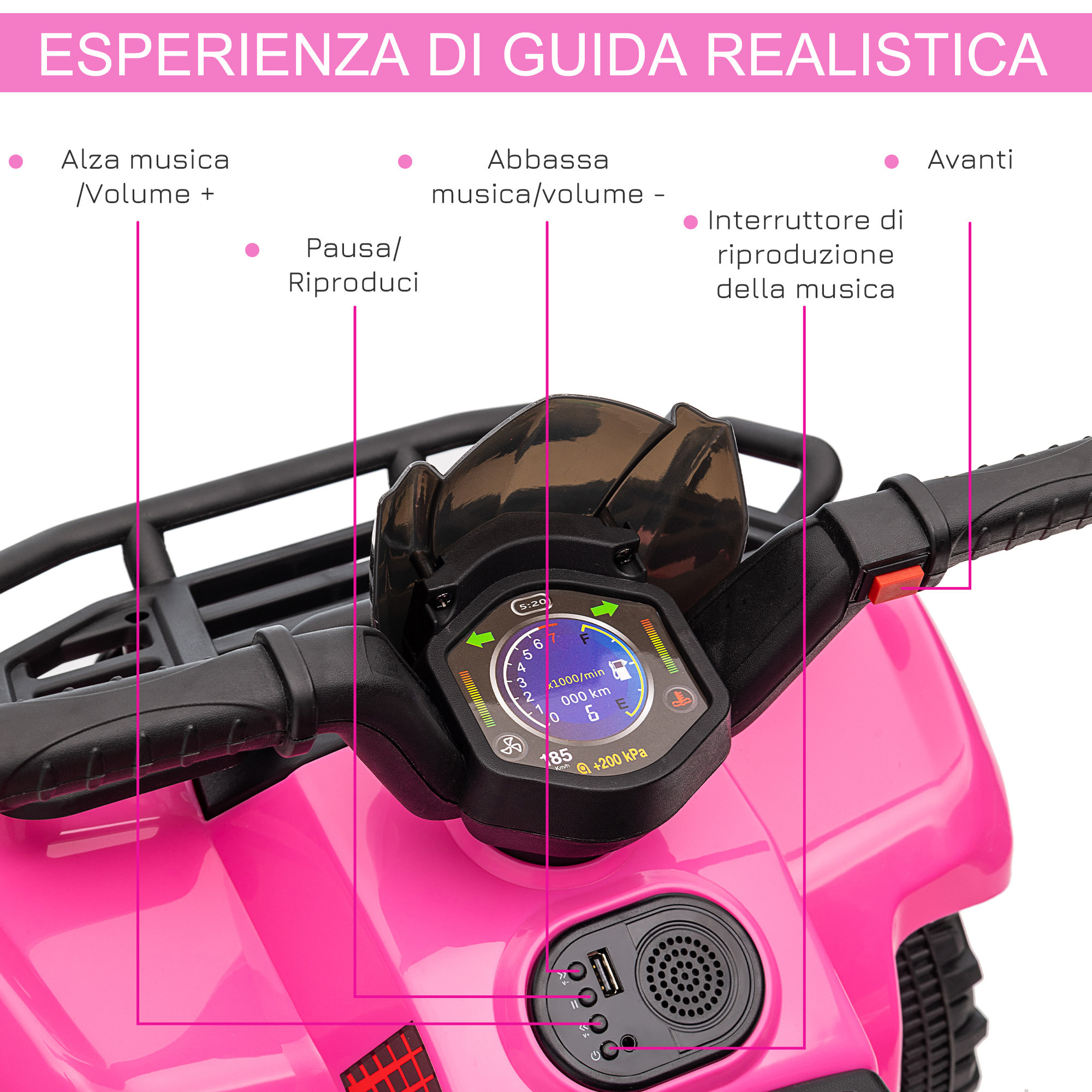 HOMCOM Quad Elettrico per Bambini 18-36 Mesi con Batteria Ricaricabile 6V, in Metallo e PP, 70x42x45 cm, Rosa