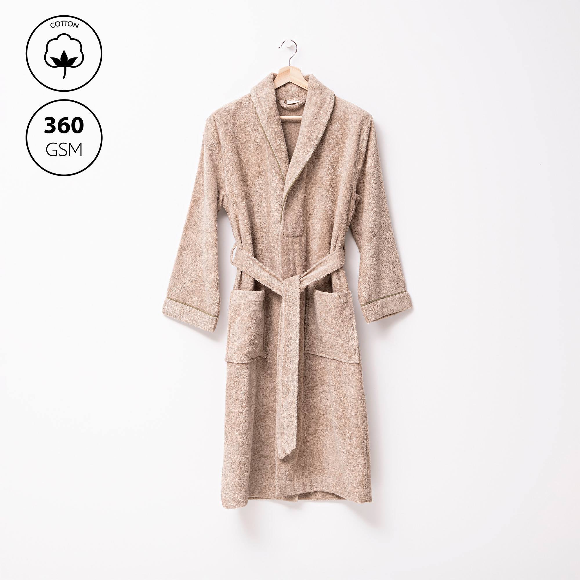 Albornoz l-xl 100%algodón 360gsm beige con ribetes grises scalpers home