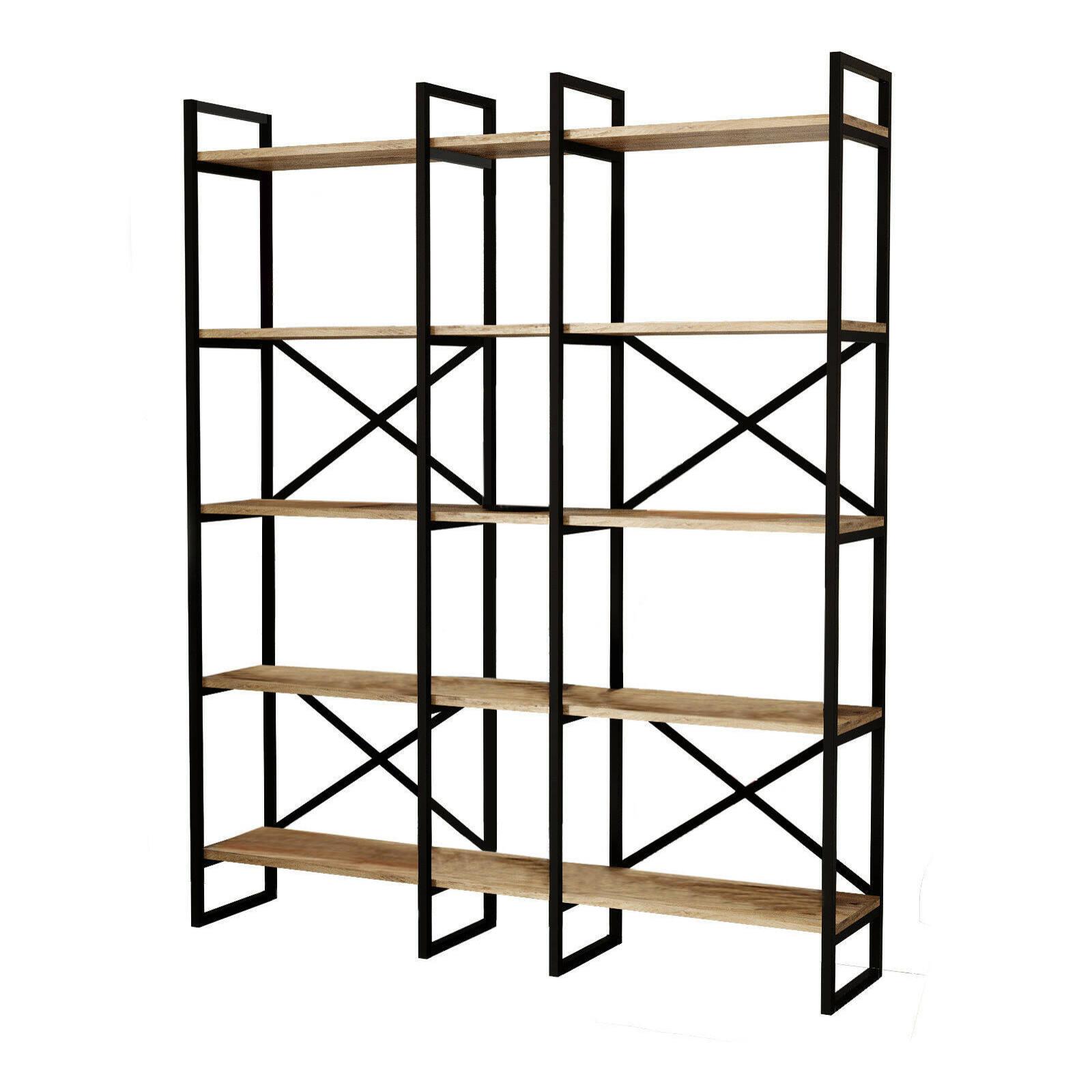 Libreria Dain, Scaffale da ufficio, Mobile portalibri, Biblioteca, 144x30h175 cm, Quercia e Nero