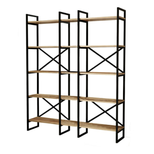 Libreria Dain, Scaffale da ufficio, Mobile portalibri, Biblioteca, 144x30h175 cm, Quercia e Nero