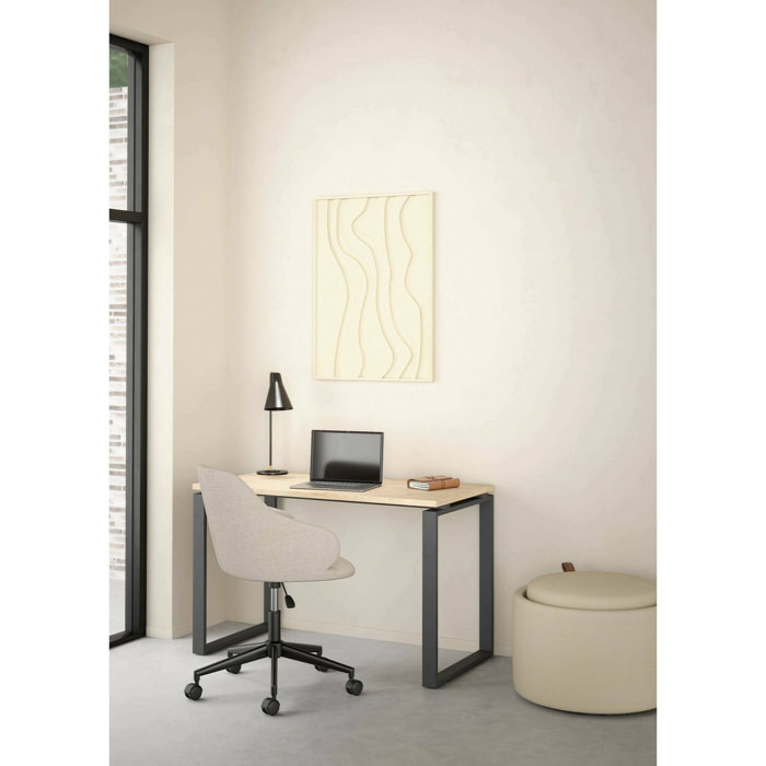 Scrivania Pierrot, Scrittoio multiuso, Tavolo per ufficio porta PC, Piano di lavoro, 120x60 h76 cm, Rovere e Grigio