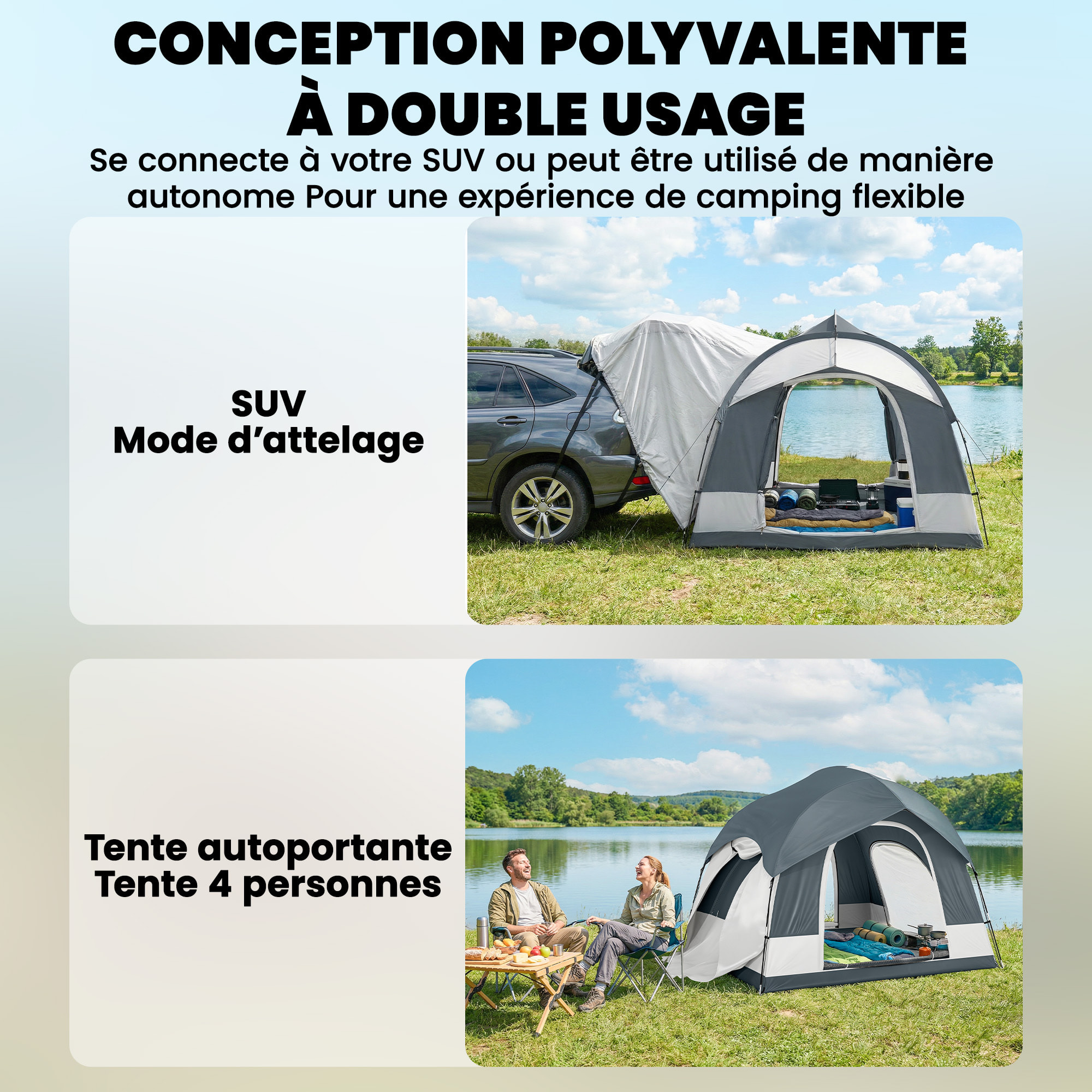 Tente de camping 2-4 personnes tente de voiture 2 en 1 bleu foncé