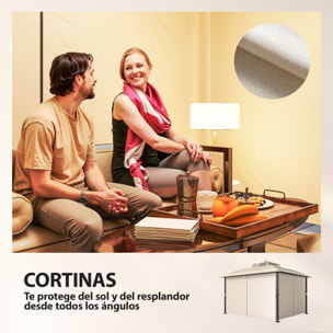 para Jardín 3x3,7 m, Pabellón de Jardín Gazebo con Doble Techo, Paredes Laterales, Mosquiteras, Marco de Metal, Resistente al Agua, Anti-UV, Carpa para Exterior, Terraza, Patio, Beige