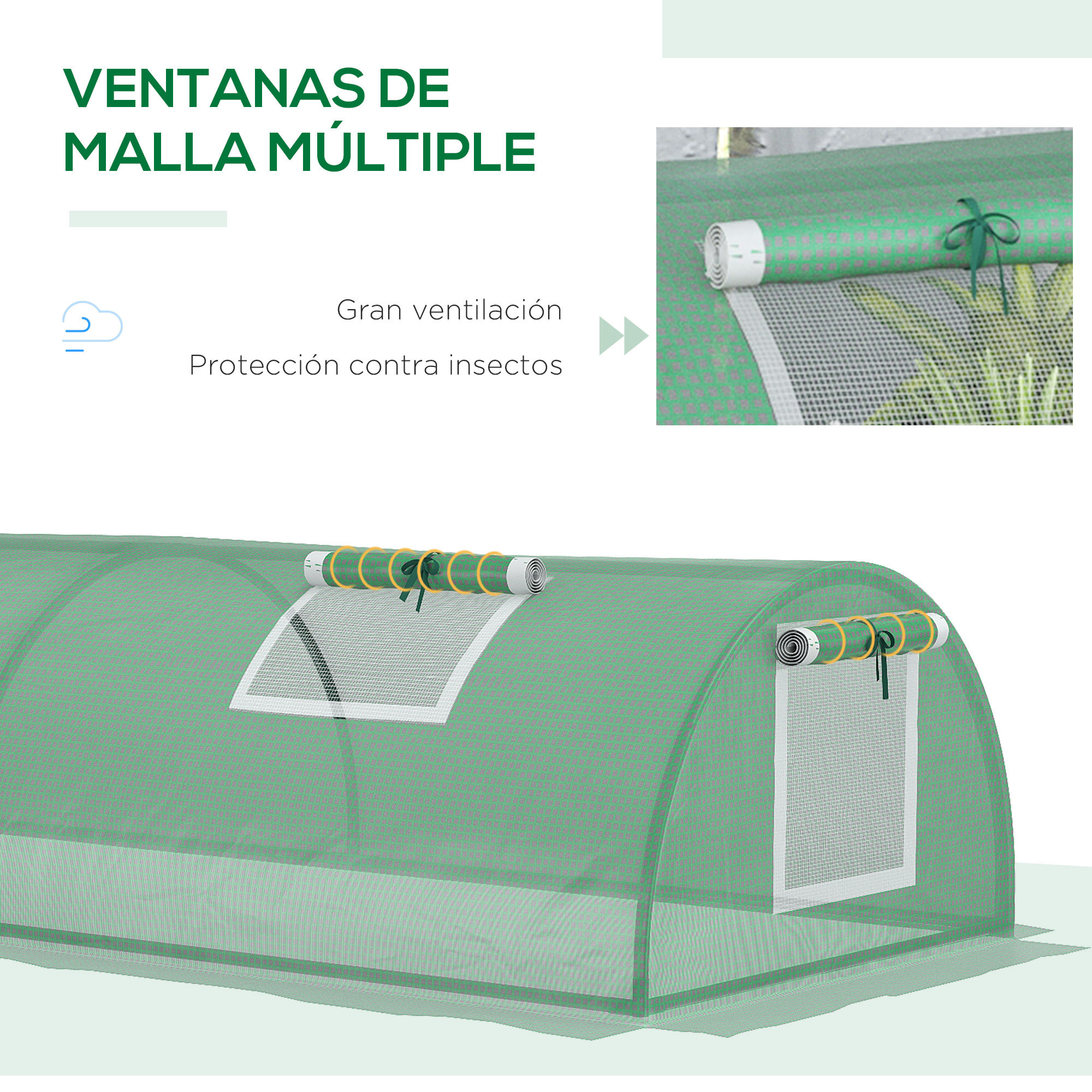 Invernadero de Exterior, 200x80x45 cm, Invernadero de Jardín con 4 Ventanas Enrollables de Malla, Marco de Acero y Cubierta de PE 140g/ãŽ¡ Anti-UV para Cultivos, Plantas, Flores, Verde