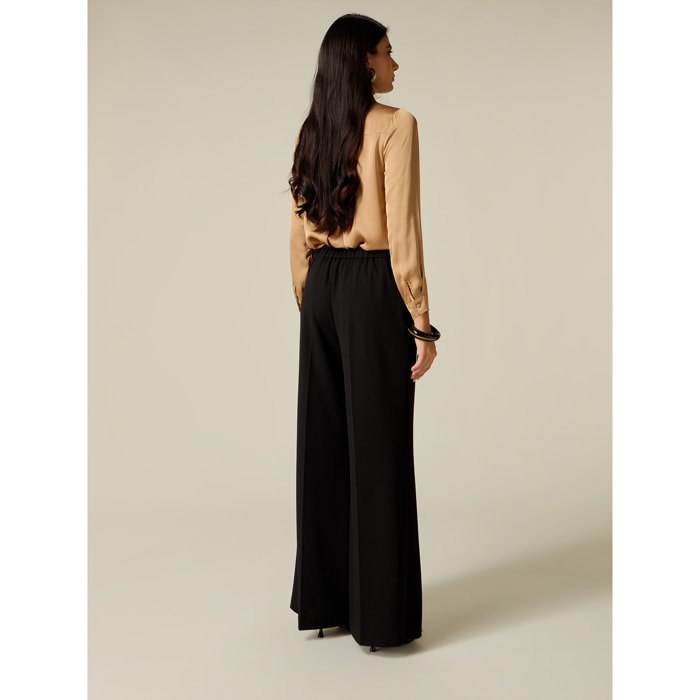 Oltre - Pantaloni palazzo in tessuto crêpe - Nero