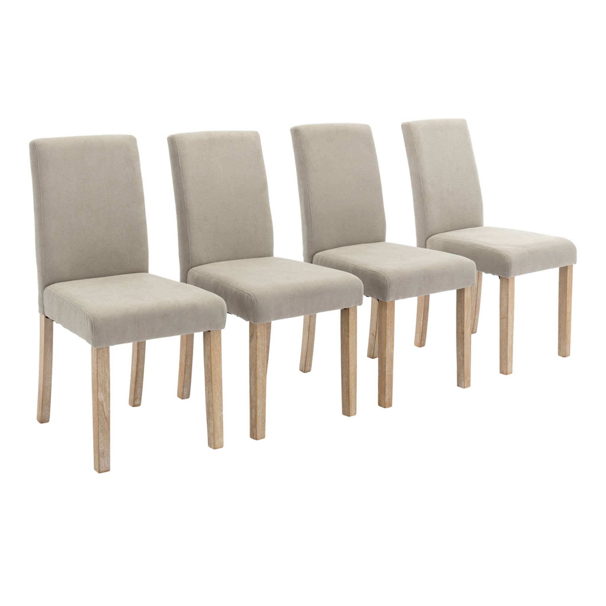 Lot de 4 chaises RITA velours côtelé pieds en bois d'hévéa cérusé