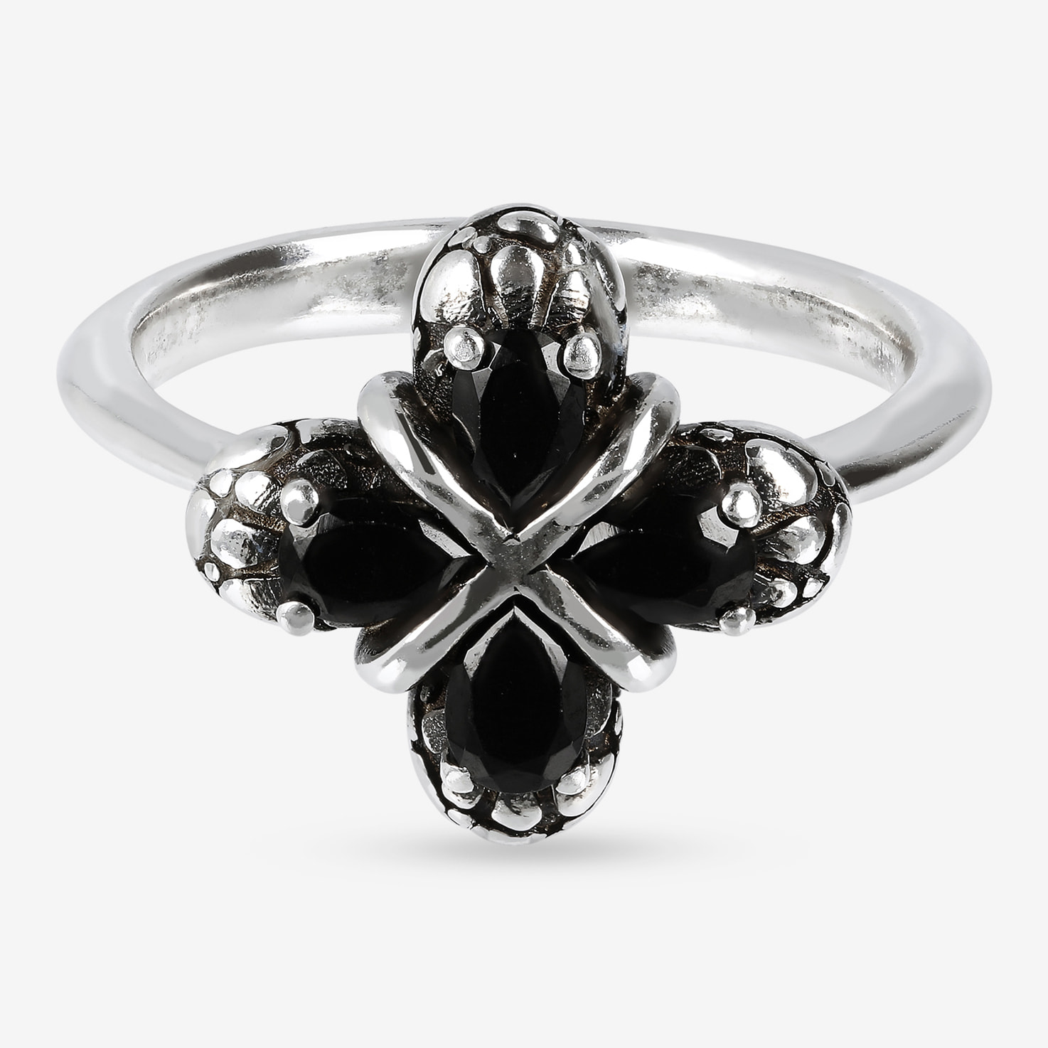 Anello Fedina Floreale con Spinello Nero e Texture Sirena