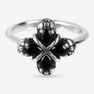 Anello Fedina Floreale con Spinello Nero e Texture Sirena