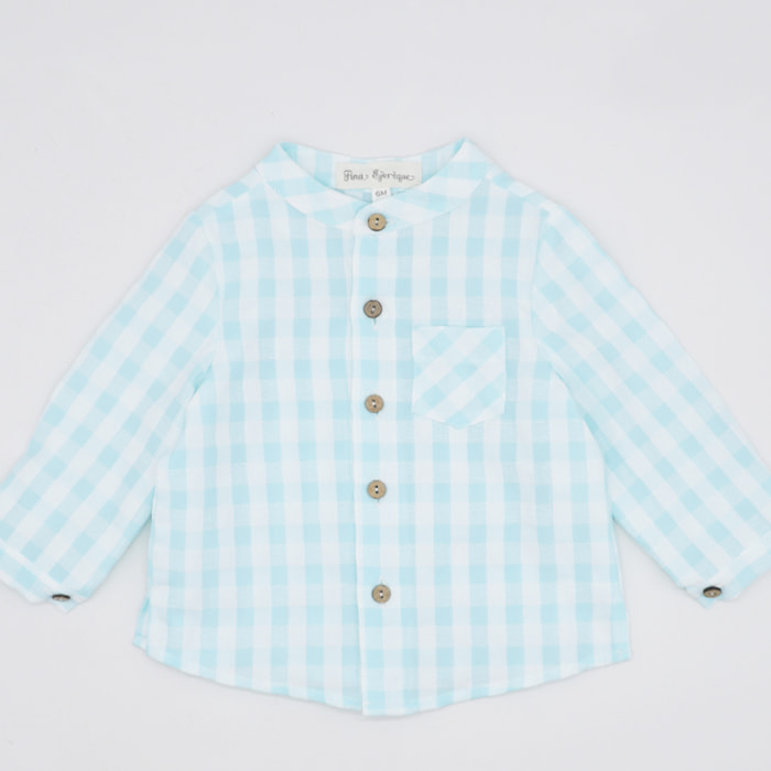 CAMISA VICHY TURQUESA CON BOLSILLO