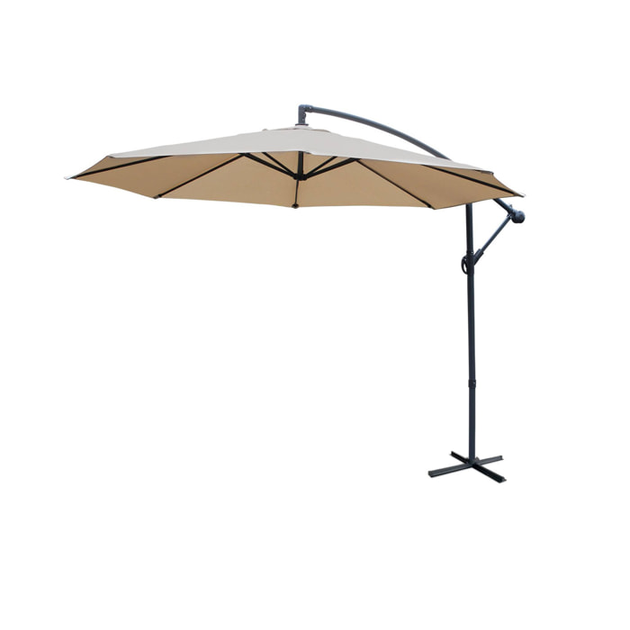 Parasol déporté rond Ø300cm  - Hardelot - Beige - Manivelle anti-retour | Toile déperlante | Facile à utiliser