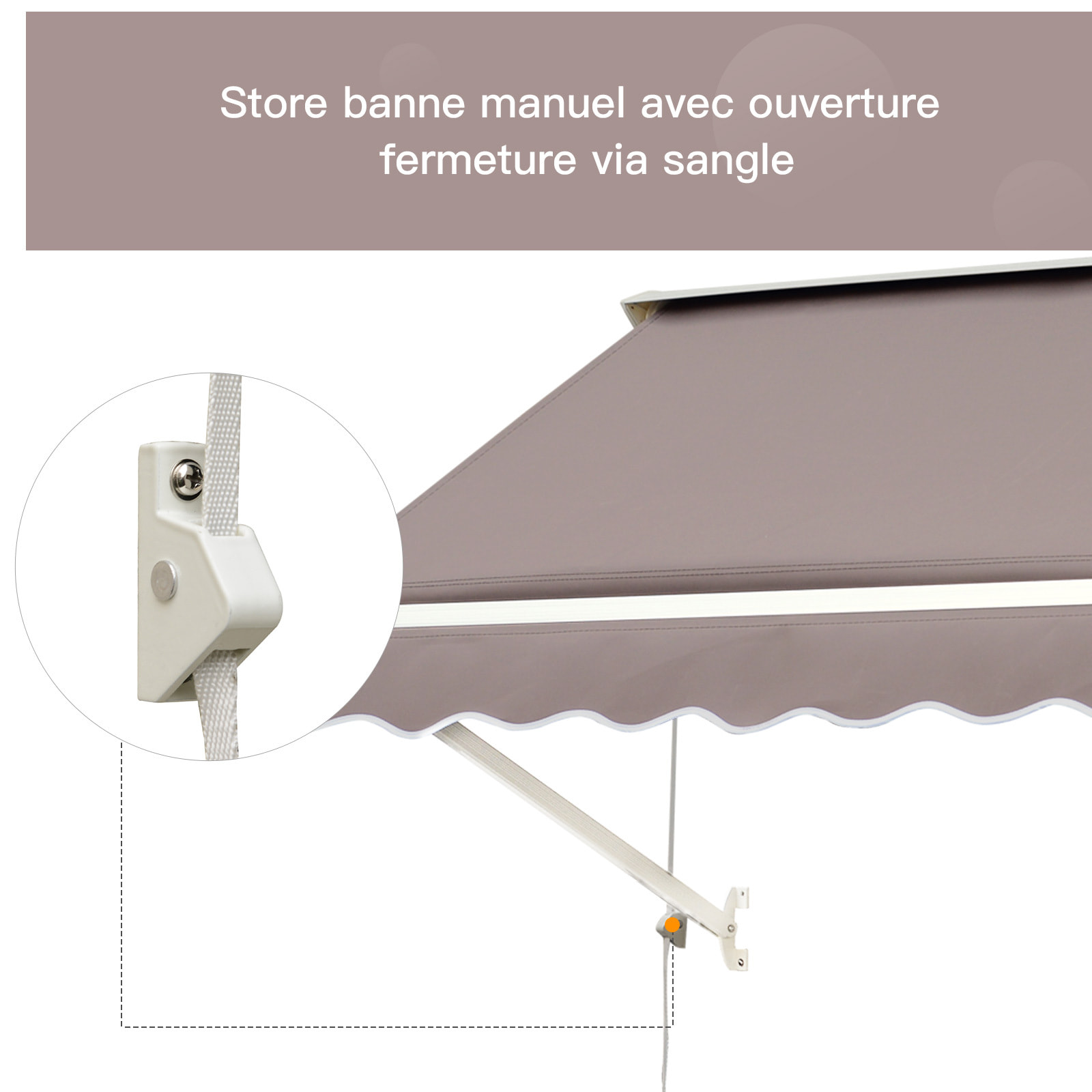 Store banne manuel inclinaison réglable aluminium polyester imperméabilisé 70L x 180l cm taupe clair