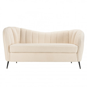 LEOPOLD - Canapé vague 2 places tissu bouclette écru pieds métal
