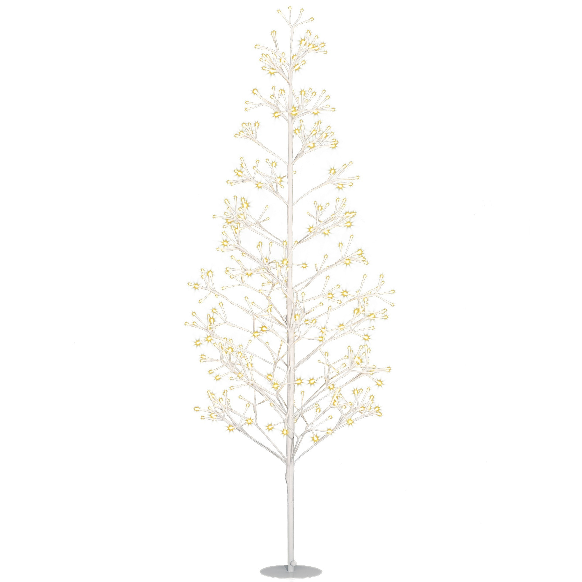 Árbol de Navidad Artificial 180 cm, Lámpara de Árbol con 384 Luces LED Blanco Cálido, Ramas Flexibles, Base de Acero, Decoración Navidad para Interiores y Exteriores, Blanco