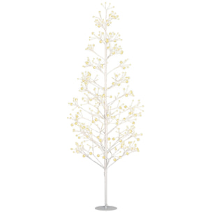 Árbol de Navidad Artificial 180 cm, Lámpara de Árbol con 384 Luces LED Blanco Cálido, Ramas Flexibles, Base de Acero, Decoración Navidad para Interiores y Exteriores, Blanco