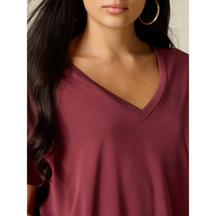 Oltre - T-shirt misto modal con scollo a V - Bordeaux