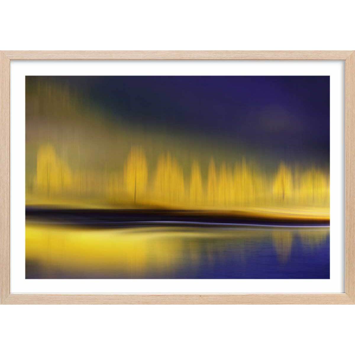 Poster la nuit jaune Affiche + cadre en bois - Chêne