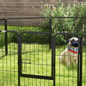 Parque para Perros de 8 Paneles 80x60 cm Cercado para Perros con Forma Personalizable Puerta Marco de Acero y 8 Anclajes de Tierra para Jardín Patio Negro