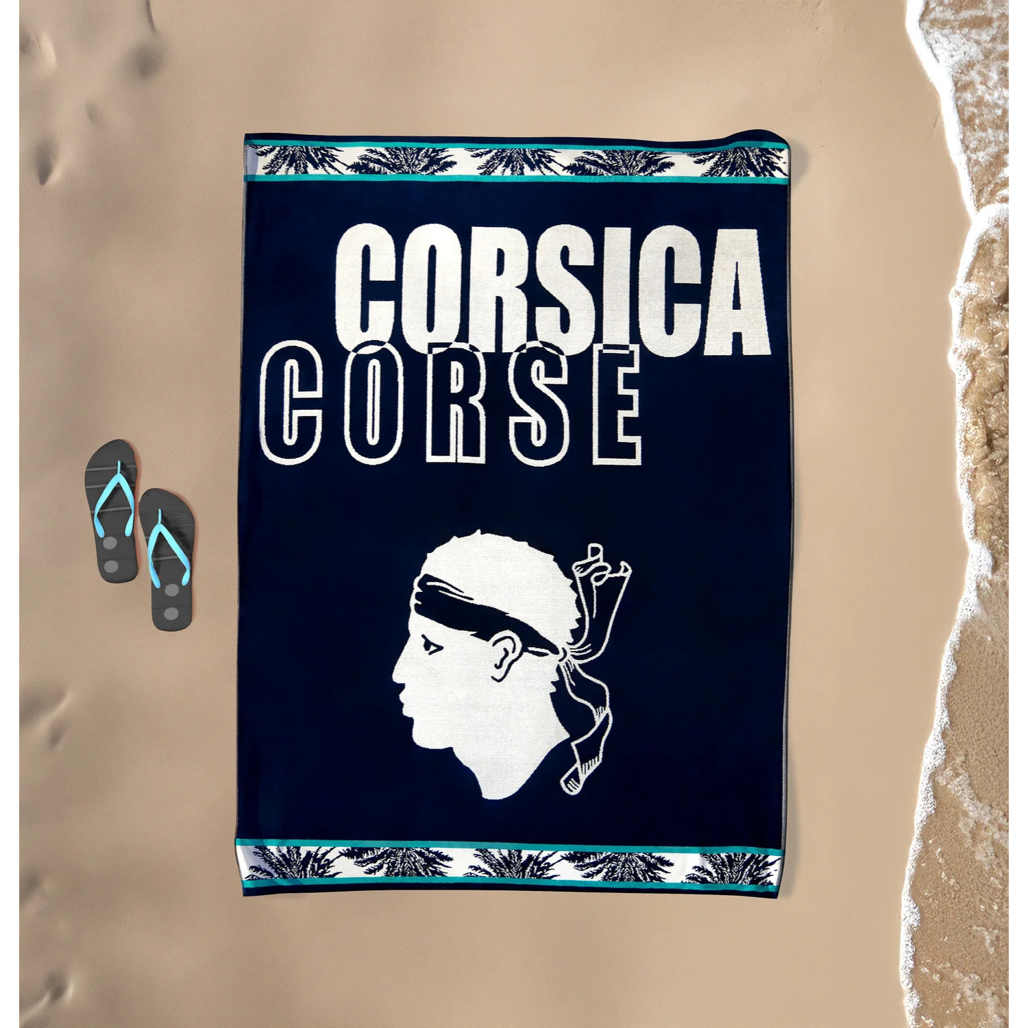 Serviette de plage éponge velours Jacquard - Bastia - 140x180cm - 400g/m²