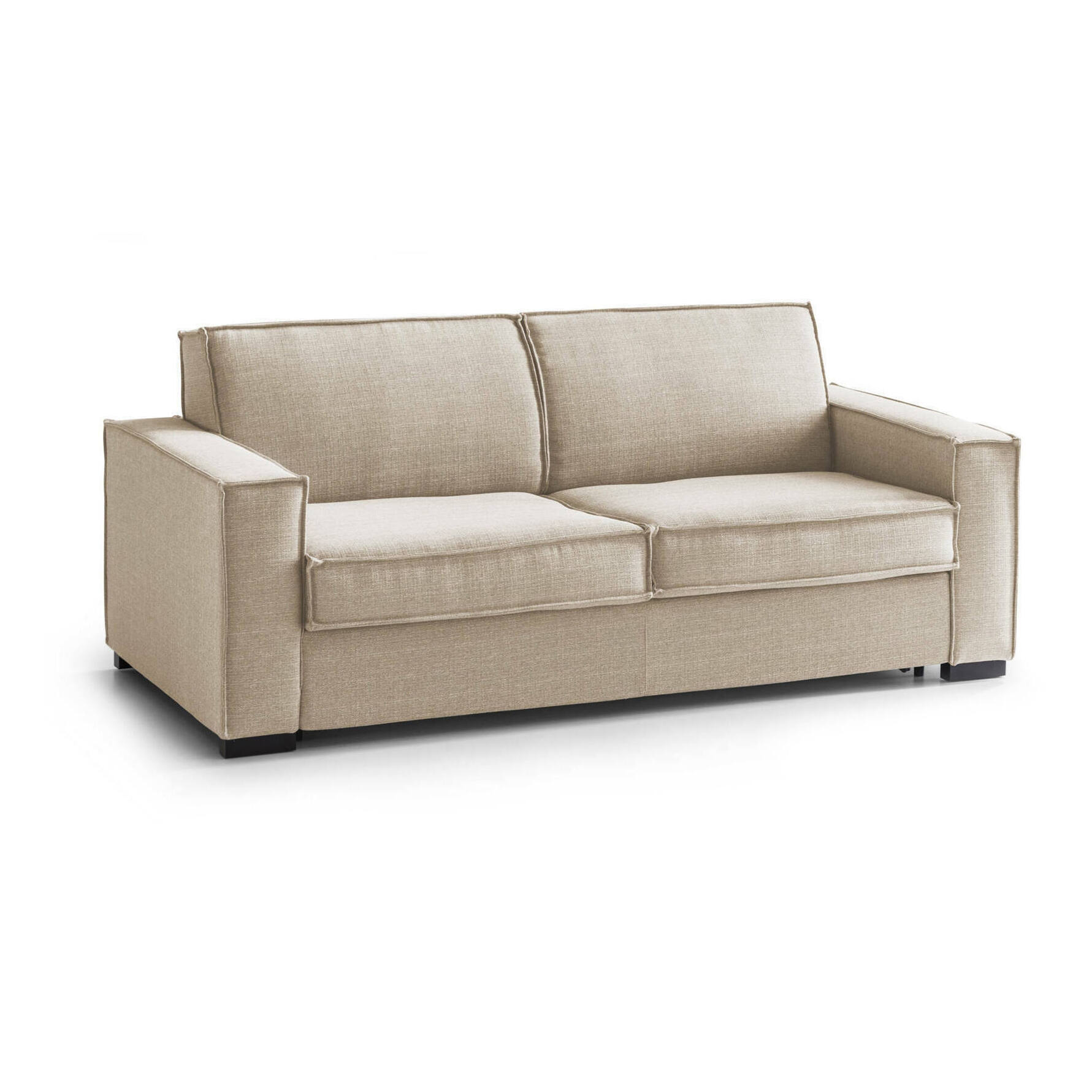 Divano letto 2 posti Alisa, Sofà Soggiorno con apertura girevole, Tessuto imbottito, Braccioli slim, 100% Made in Italy, Cm 200x100h95, Beige