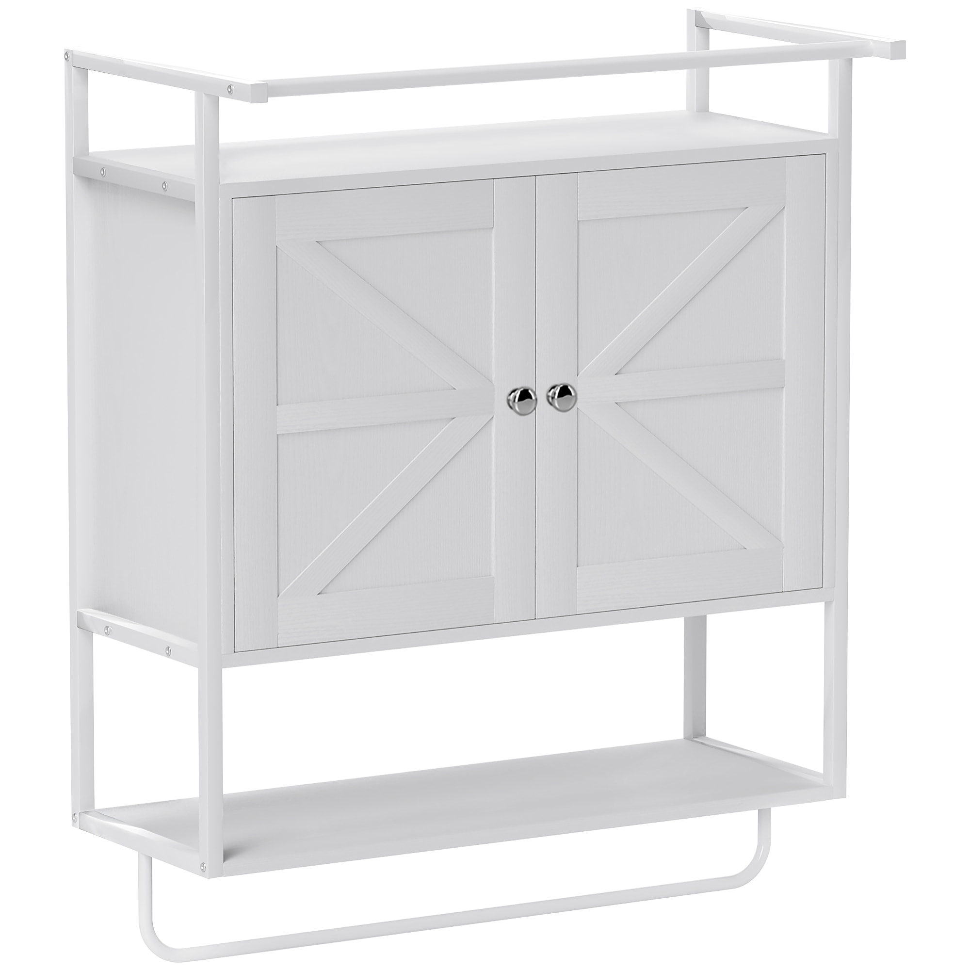 Armario de Pared para Baño Multiusos Mueble de Baño Suspendido Armario Colgante de Almacenamiento con 2 Puertas Estante Toallero 63x34x75 cm Blanco