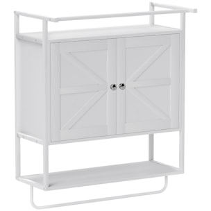 Armario de Pared para Baño Multiusos Mueble de Baño Suspendido Armario Colgante de Almacenamiento con 2 Puertas Estante Toallero 63x34x75 cm Blanco