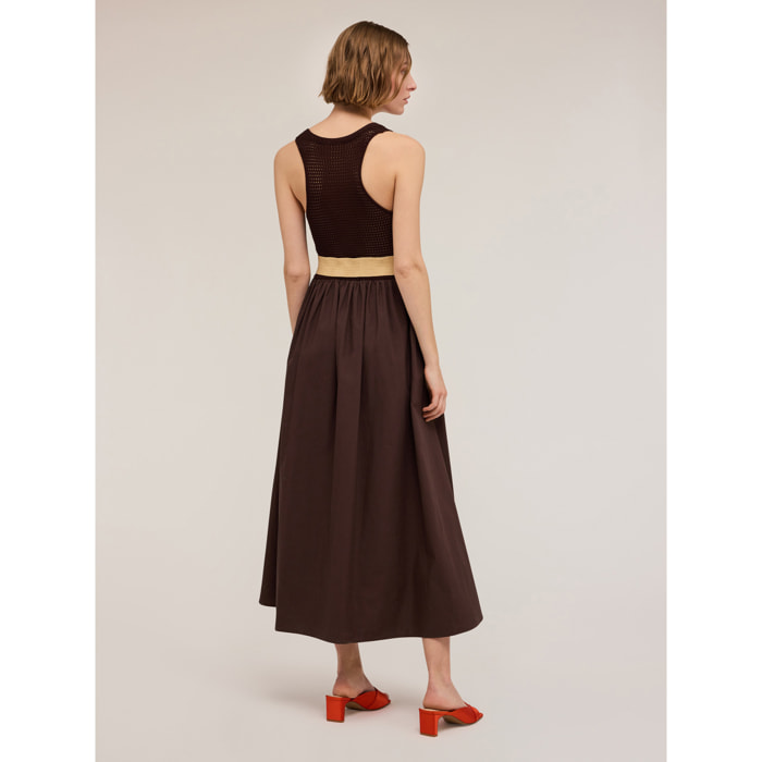 Motivi - Vestido con corpiño de punto calado - Marrón