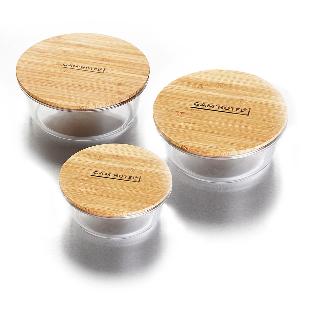 Set de 3 boîtes rondes en verre bambou - 400ml 620ml 950ml