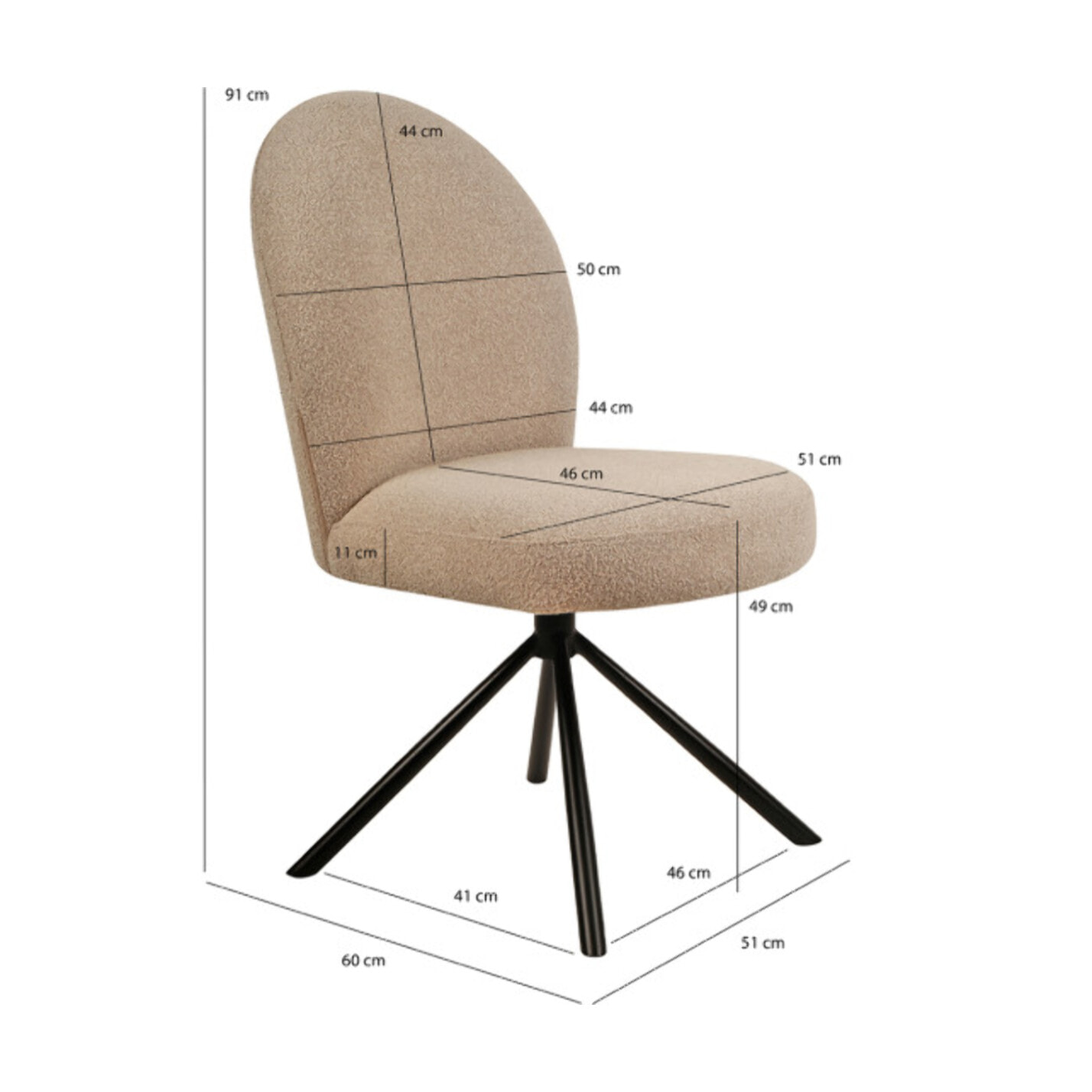 Chaise rotative 180° en tissu bouclette - BÉRANGÈRE
