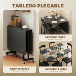 Mesa Plegable de Comedor para 4-6 Personas Mesa de Cocina Plegable con Ruedas y Alas Abatibles para Cocina Salón 120x80x73 cm Negro