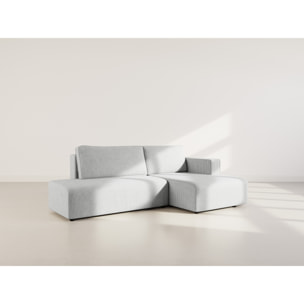 Topaze - canapé d'angle droit 4 places convertible avec coffre en velours côtelé - Gris clair