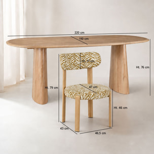 Ensemble table ovale 220cm et 6 chaises en tissu zèbre safran LILY