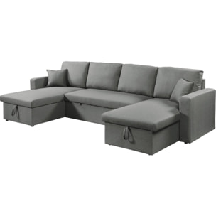Canapé d'angle panoramique convertible en tissu "Alain" - 4 places - Gris