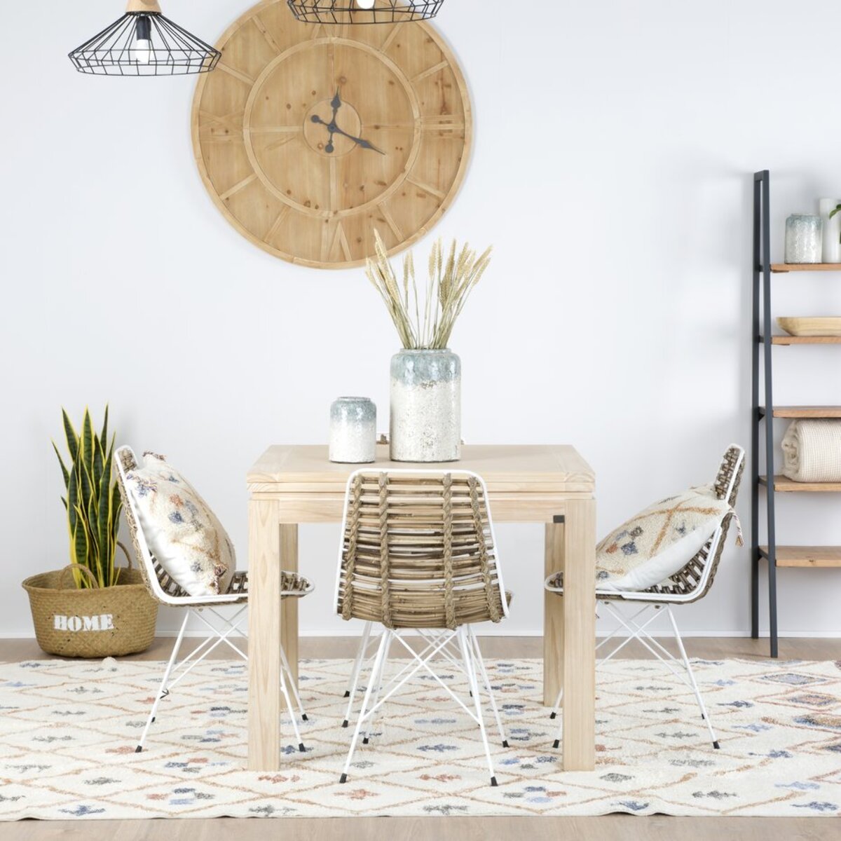 Table à manger extensible Blay -bois massif et placage naturel de mindi-couleur naturel 90 x 78 x 90 cm