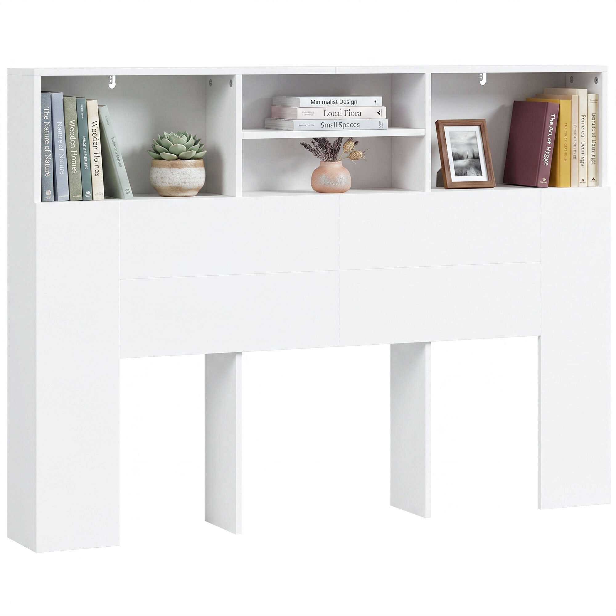 HOMCOM Cabecero de Cama 140 cm con Almacenaje, Cabezal de Cama con 4 Compartimentos Abiertos, Cabecero Moderno para Dormitorio, Blanco