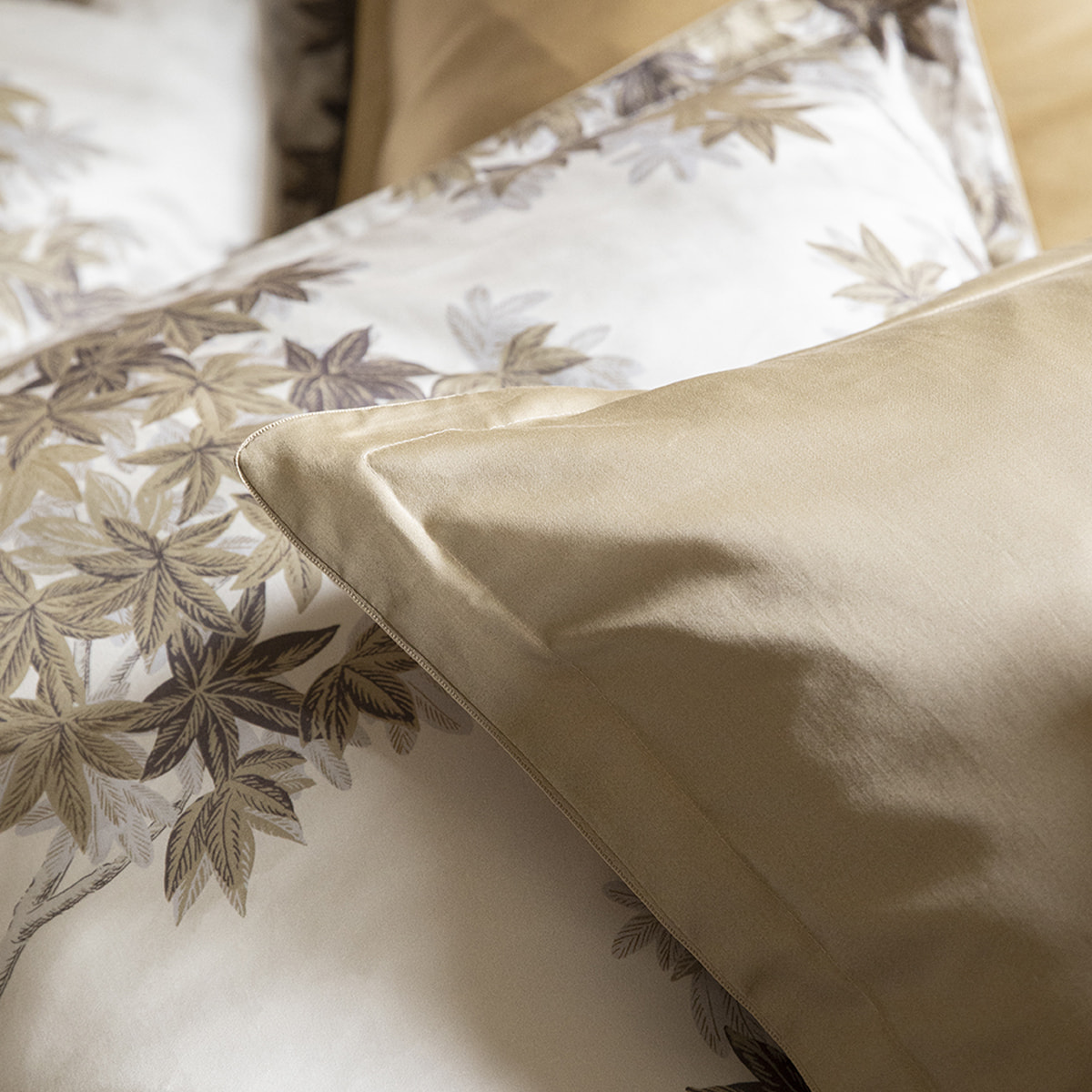 Housse de couette imprimée en satin de coton bio, HALATTE, Beige Désert