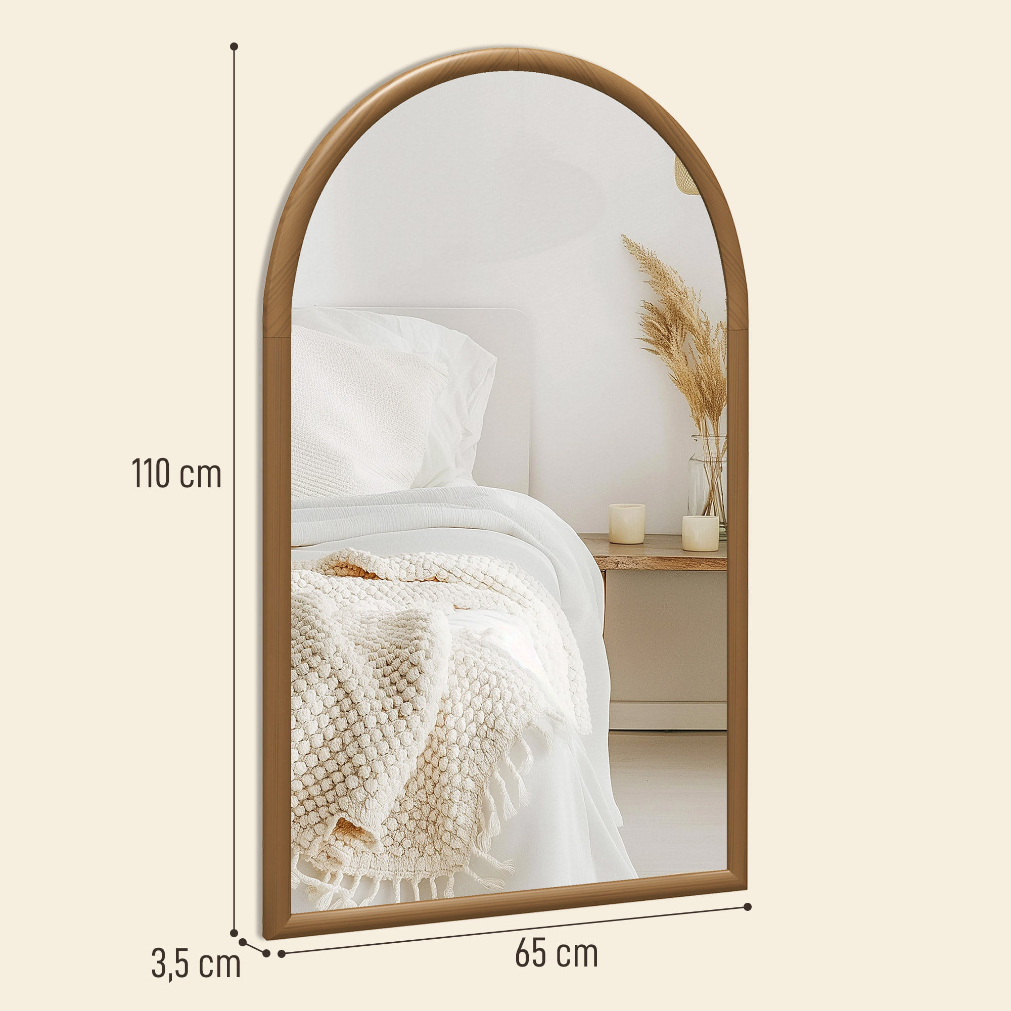 Espejo de Pared 65x110 cm Espejo de Recibidor con Marco de Madera en Forma de Ventana Decoración para Salón Dormitorio Entrada Marrón Oscuro
