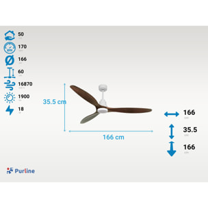 Ventilateur de plafond Réversible  Thermostat Dimmable Wifi Moteur à courant continu Toits en pente Télécommande Lumière à trois tons Hypersilence Mémoire