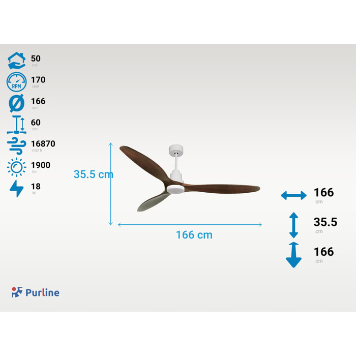 Ventilateur de plafond Réversible  Thermostat Dimmable Wifi Moteur à courant continu Toits en pente Télécommande Lumière à trois tons Hypersilence Mémoire