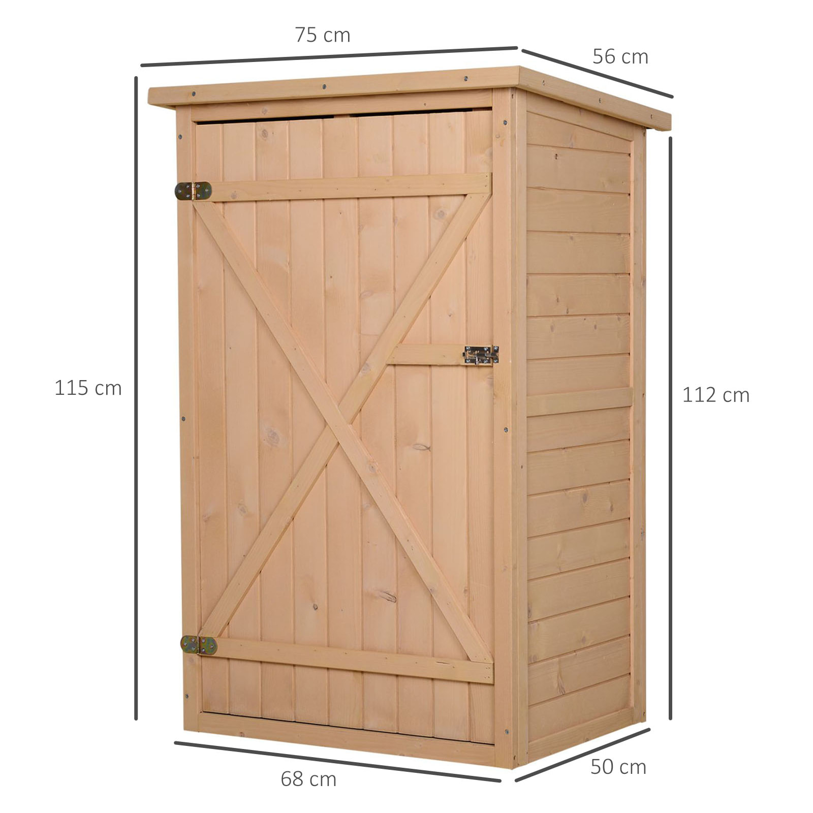 Armoire abri de jardin remise pour outils - grande porte verrouillable loquet - 2 étagères - toit bitumé incliné bois de sapin pré-huilé