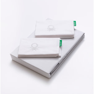 Set 3pc cama (funda nórdica 200x200cm + fundas de almohada 80x80cm (x2), 100% algodón, 200tc, blanco y gris Benetton