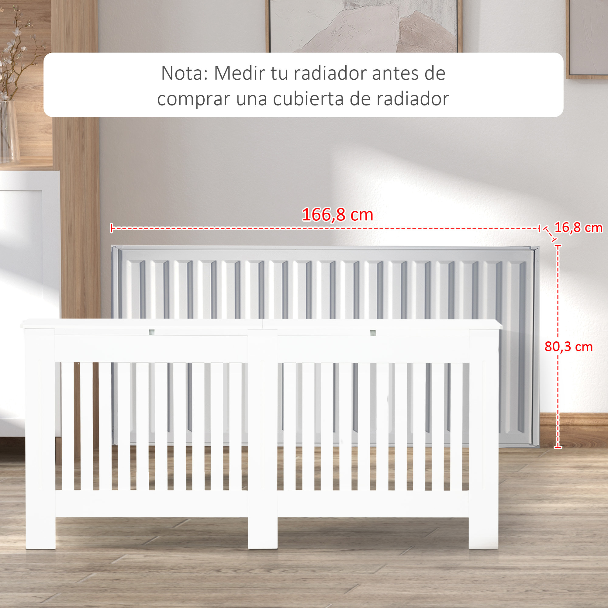 Cubre Radiadores Cubierta de Radiador Moderna Cubreradiador de MDF para Sala de Estar Dormitorio 172x19x81 cm Blanco